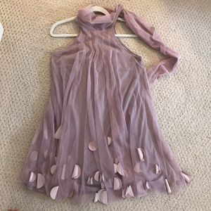 Dress- party dress. Mauve - cut in neck with tie